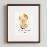 Artistic depiction of a rock with watercolor textures and 'Santa Teresa - Costa Rica' text on a white background.